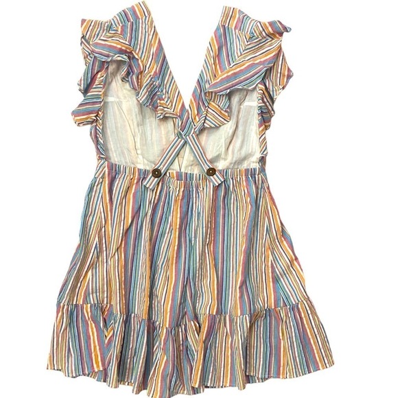 Majorelle Costello Multicolor plunging Ruffle rainbow Striped Crossback Dress L - Picture 6 of 16